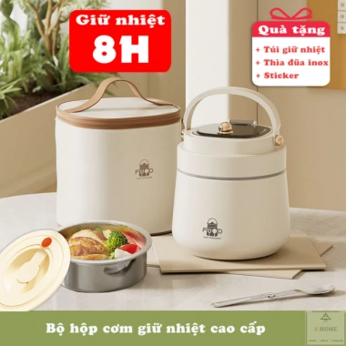 Hộp cơm giữ nhiệt Cà mèn Inox 304 Văn phòng, tặng túi & thìa đũa, giảm giá 390k