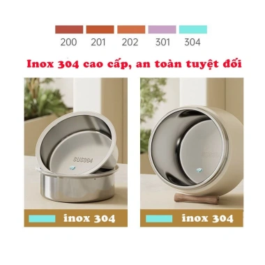 Hộp cơm giữ nhiệt Cà mèn Inox 304 Văn phòng, tặng túi & thìa đũa, giảm giá 390k