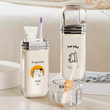 Hộp đựng bàn chải 3 trong 1 du lịch di động, kèm kem đánh răng, nắp PEACH