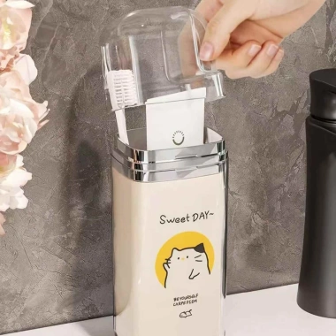 Hộp đựng bàn chải 3 trong 1 du lịch di động, kèm kem đánh răng, nắp PEACH