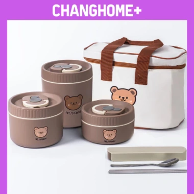 Hộp đựng cơm giữ nhiệt Inox 304 BEAR ChangHome+ 3 size 850/650/450ml chống tràn, dùng trong lò vi sóng - 85.000 VND