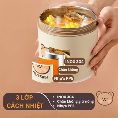 Hộp đựng cơm giữ nhiệt Inox 304 BEAR ChangHome+ 3 size 850/650/450ml chống tràn, dùng trong lò vi sóng - 85.000 VND