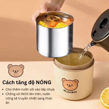Hộp đựng cơm giữ nhiệt Inox 304 BEAR ChangHome+ 3 size 850/650/450ml chống tràn, dùng trong lò vi sóng - 85.000 VND