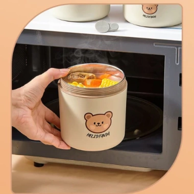 Hộp đựng cơm giữ nhiệt Inox 304 BEAR ChangHome+ 3 size 850/650/450ml chống tràn, dùng trong lò vi sóng - 85.000 VND