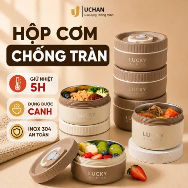 Hộp đựng cơm giữ nhiệt Lucky SP02 inox 304, chống tràn, chia ngăn - Giá 69.000₫