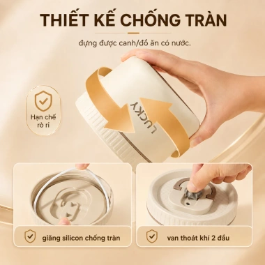Hộp đựng cơm giữ nhiệt Lucky SP02 inox 304, chống tràn, chia ngăn - Giá 69.000₫