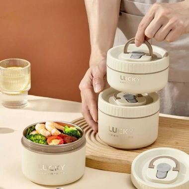 Hộp đựng cơm giữ nhiệt Lucky SP02 inox 304, chống tràn, chia ngăn - Giá 69.000₫