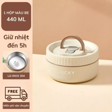 Hộp đựng cơm giữ nhiệt Lucky SP02 inox 304, chống tràn, chia ngăn - Giá 69.000₫