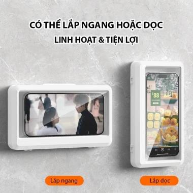 Hộp Đựng Điện Thoại Gắn Tường Xoay 360°, Chống Nước, Cảm Ứng Siêu Nhạy – Tắm, Nấu Ăn, Giá 49.000₫
