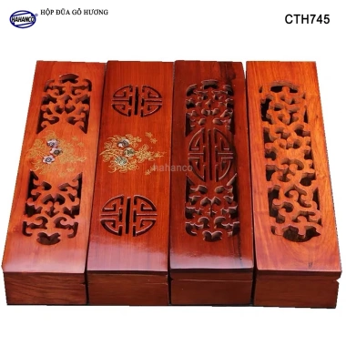 Hộp đựng đũa gỗ hương đỏ đục khắc tinh tế - Sang trọng, ưu đãi 90k CTH745
