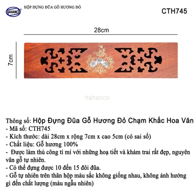 Hộp đựng đũa gỗ hương đỏ đục khắc tinh tế - Sang trọng, ưu đãi 90k CTH745