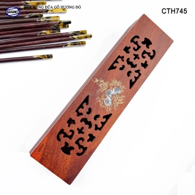 Hộp đựng đũa gỗ hương đỏ đục khắc tinh tế - Sang trọng, ưu đãi 90k CTH745