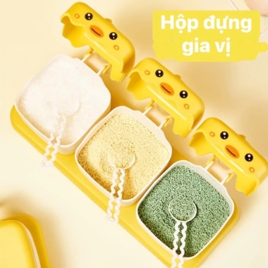 Hộp đựng gia vị 3 hủ con vịt vàng có nắp kèm 3 muỗng - Tiện lợi, sang trọng cho bếp