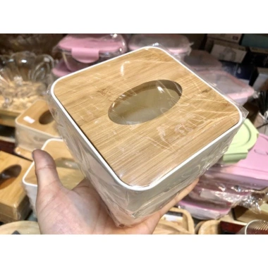 Hộp Đựng Giấy Ăn Đa Năng Nắp Gỗ Hình Vuông Cho Bàn KS03 Giá Tiết Kiệm