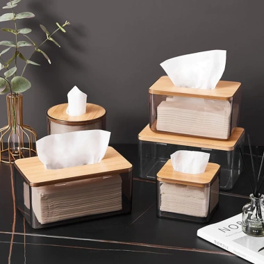 Hộp đựng giấy ăn nhựa trong suốt nắp tre gỗ - Sang trọng, đa dạng kích thước, giá 22.000 VND