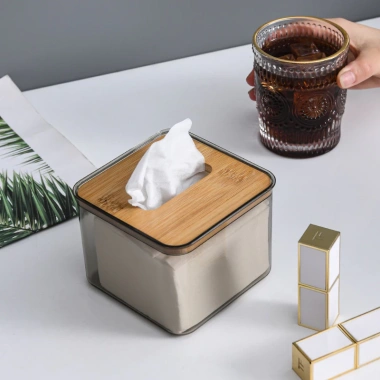 Hộp đựng giấy ăn nhựa trong suốt nắp tre gỗ - Sang trọng, đa dạng kích thước, giá 22.000 VND