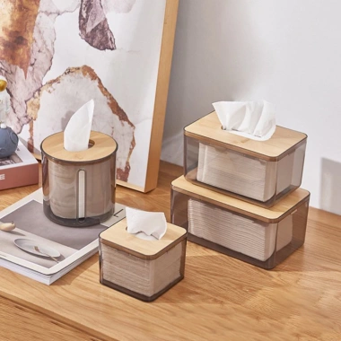 Hộp đựng giấy ăn nhựa trong suốt nắp tre gỗ - Sang trọng, đa dạng kích thước, giá 22.000 VND