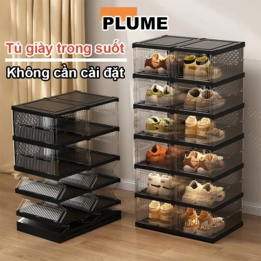 Hộp đựng giày trong suốt nhựa 3-9 tầng tủ gấp gọn đa năng có bánh xe