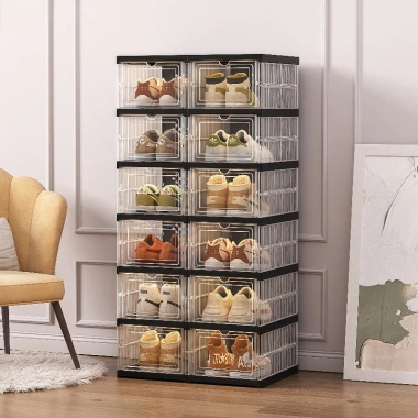 Hộp đựng giày trong suốt nhựa 3-9 tầng tủ gấp gọn đa năng có bánh xe
