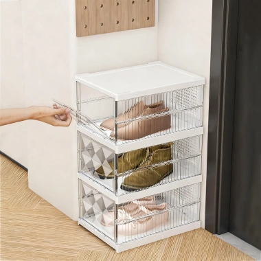 Hộp đựng giày trong suốt nhựa 3-9 tầng tủ gấp gọn đa năng có bánh xe