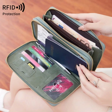 Hộp đựng hộ chiếu chống trộm RFID khóa kéo đa chức năng bảo vệ an toàn
