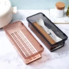 Hộp đựng muỗng đũa đa năng nắp đậy nâu xám 27x12x7cm – Tiện lợi, Giá chỉ 45.000₫ 3