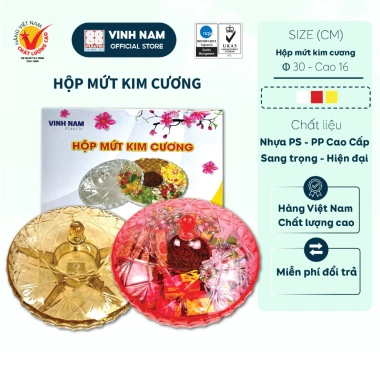 Hộp Đựng Mứt Tết Kim Cương Vinh Nam - Nhựa Sang Trọng, Khay Bánh Kẹo, Giá 110k