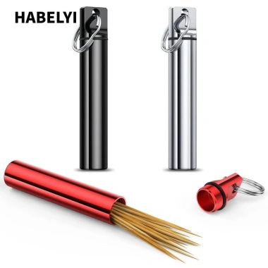 Hộp đựng tăm HABELY 3 chiếc Đen Bạc Đỏ nhôm, 3,8 x 0,67 inch - Dùng ngoài trời, du lịch cắm trại, 35.970 VND
