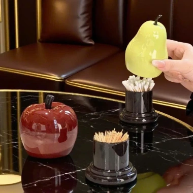 Hộp đựng tăm hình táo lê sáng bóng, nắp đậy, decor bàn khách, chỉ 42.000đ