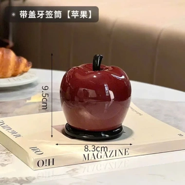 Hộp đựng tăm hình táo lê sáng bóng, nắp đậy, decor bàn khách, chỉ 42.000đ