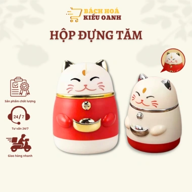 Hộp Đựng Tăm Mèo Thần Tài Nút Nhấn Tự Động - Trang Trí Bàn Ăn Sang Trọng