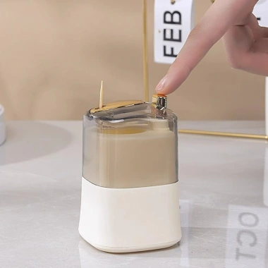 Hộp Đựng Tăm Xỉa Răng Hình Trụ Nhựa Cao Cấp - Bật Lên Tự Động, Nhấn Nút Đóng