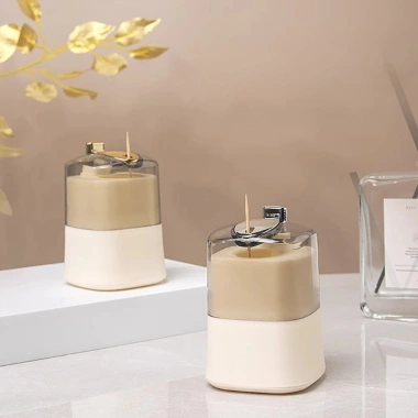 Hộp Đựng Tăm Xỉa Răng Hình Trụ Nhựa Cao Cấp - Bật Lên Tự Động, Nhấn Nút Đóng