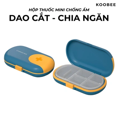 Hộp Đựng Thuốc Mini KOOBEE NT08: Chống Ẩm, 4 Ngăn, Kèm Dao Cắt, Gọn Nhẹ Dễ Mang Đi Làm Du Lịch