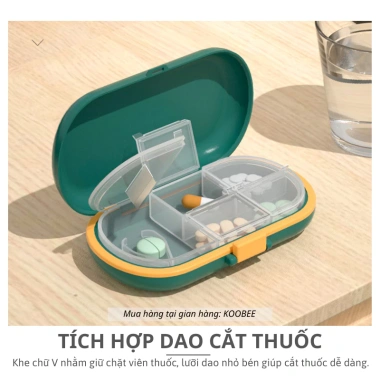 Hộp Đựng Thuốc Mini KOOBEE NT08: Chống Ẩm, 4 Ngăn, Kèm Dao Cắt, Gọn Nhẹ Dễ Mang Đi Làm Du Lịch