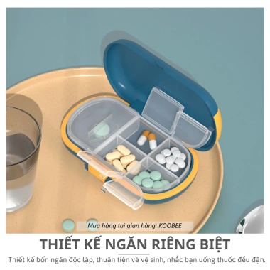 Hộp Đựng Thuốc Mini KOOBEE NT08: Chống Ẩm, 4 Ngăn, Kèm Dao Cắt, Gọn Nhẹ Dễ Mang Đi Làm Du Lịch