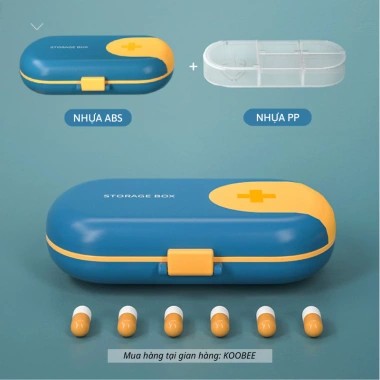Hộp Đựng Thuốc Mini KOOBEE NT08: Chống Ẩm, 4 Ngăn, Kèm Dao Cắt, Gọn Nhẹ Dễ Mang Đi Làm Du Lịch