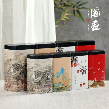 Hộp đựng trà hình chứ nhật họa tiết mùa xuân, thiếc đa màu sắc, chắc chắn, nhỏ gọn