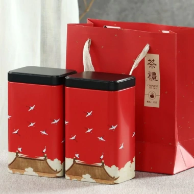 Hộp đựng trà hình chứ nhật họa tiết mùa xuân, thiếc đa màu sắc, chắc chắn, nhỏ gọn