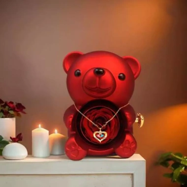 Hộp đựng trang sức gấu hồng ôm xoay - Nhựa dễ thương, xà phòng trưng bày, hoa hồng lãng mạn, quà tặng bạn gái