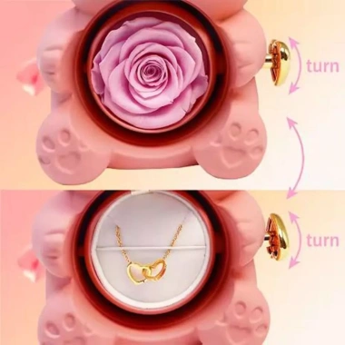 Hộp đựng trang sức gấu hồng ôm xoay - Nhựa dễ thương, xà phòng trưng bày, hoa hồng lãng mạn, quà tặng bạn gái