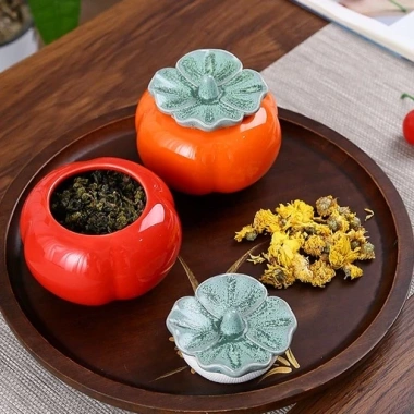 Hộp gốm sứ đựng trà, gia vị decor nhà cửa hình quả hồng - Giá 53.999đ