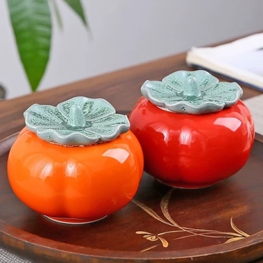 Hộp gốm sứ đựng trà, gia vị decor nhà cửa hình quả hồng - Giá 53.999đ