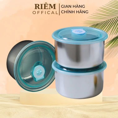 Hộp Inox 304 Đựng Thực Phẩm Khay Tròn Nắp Đậy Giữ Nhiệt Thoát Hơi Tiện Lợi RIEM 3