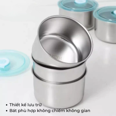 Hộp Inox 304 Đựng Thực Phẩm Khay Tròn Nắp Đậy Giữ Nhiệt Thoát Hơi Tiện Lợi RIEM 8