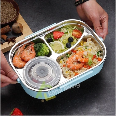 Hộp Inox Đựng Cơm BUNA Chia Ngăn Giữ Nhiệt Kèm Thìa Đũa và Bát Canh Dùng Văn Phòng 66k