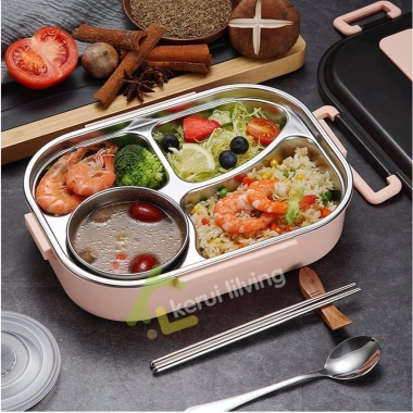 Hộp Inox Đựng Cơm BUNA Chia Ngăn Giữ Nhiệt Kèm Thìa Đũa và Bát Canh Dùng Văn Phòng 66k