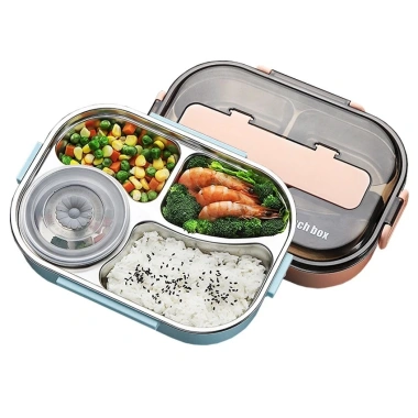 Hộp Inox Đựng Cơm BUNA Chia Ngăn Giữ Nhiệt Kèm Thìa Đũa và Bát Canh Dùng Văn Phòng 66k