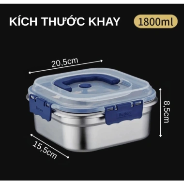 Hộp inox không gỉ 1.800ml – Đựng thực phẩm tủ lạnh, ngăn mùi, nắp đậy tay xách 3