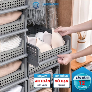 Hộp lưu trữ LADOHOME LH-5.555 gấp gọn, xếp chồng - Đựng quần áo, giày dép, văn phòng phẩm, giá 99.000₫